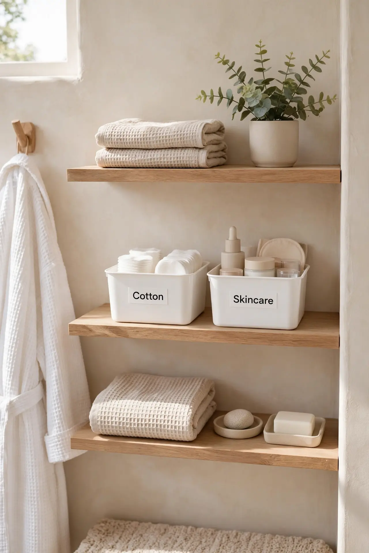 Labeled Storage Bins - Small Bathroom Vanity Organization Ideas