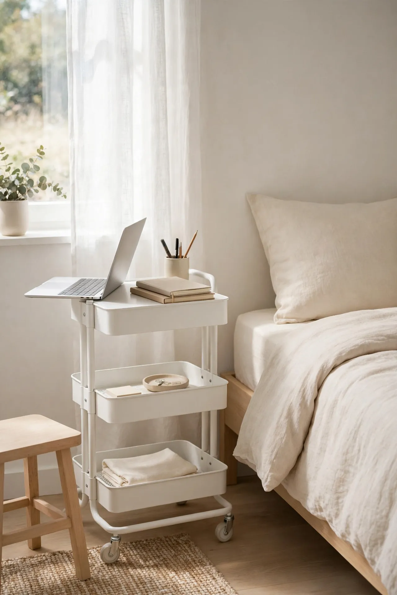 Rolling Cart Station for small bedroom decorating ideas with a desk