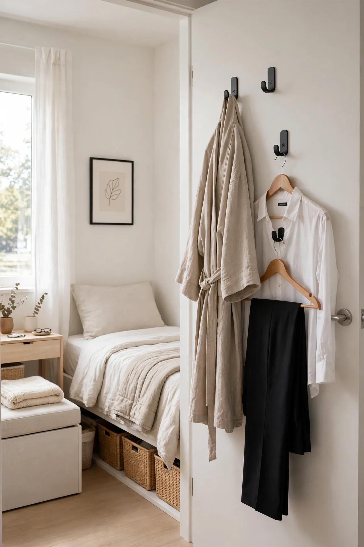 Behind-Door Hooks - Small Bedroom Ideas With No Closet