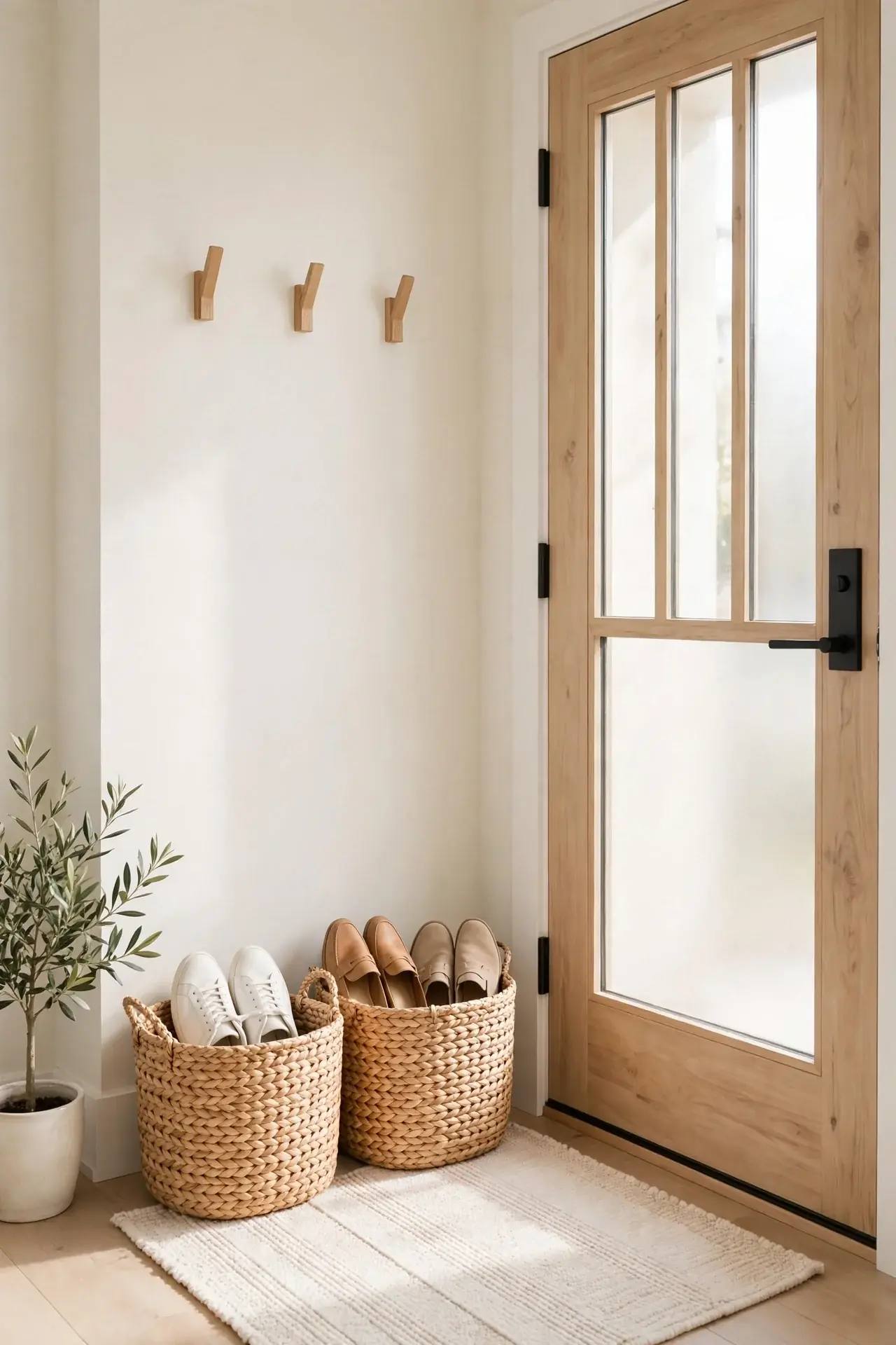 Woven Basket Bin - small front entryway decorating ideas