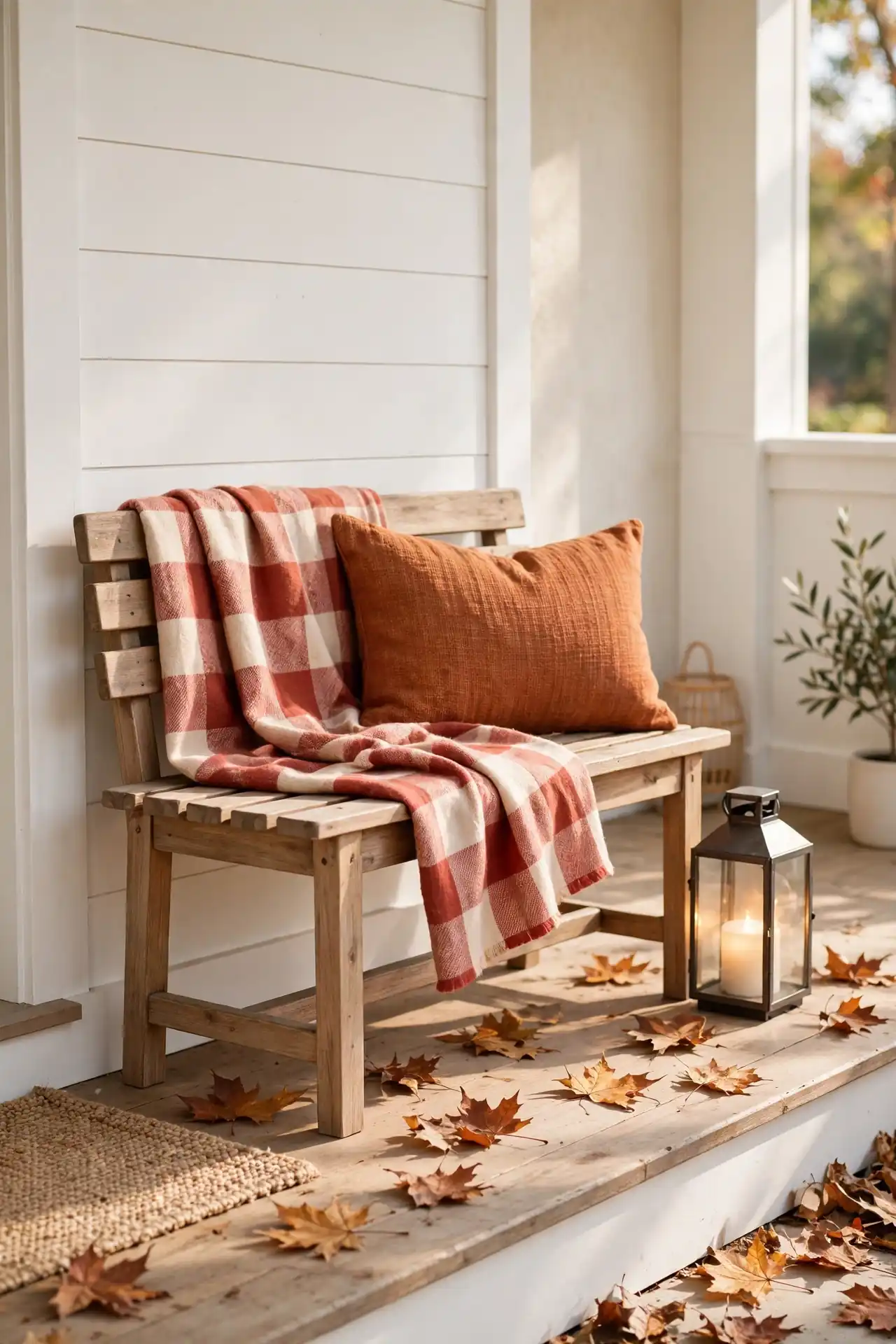Plaid Throw Bench