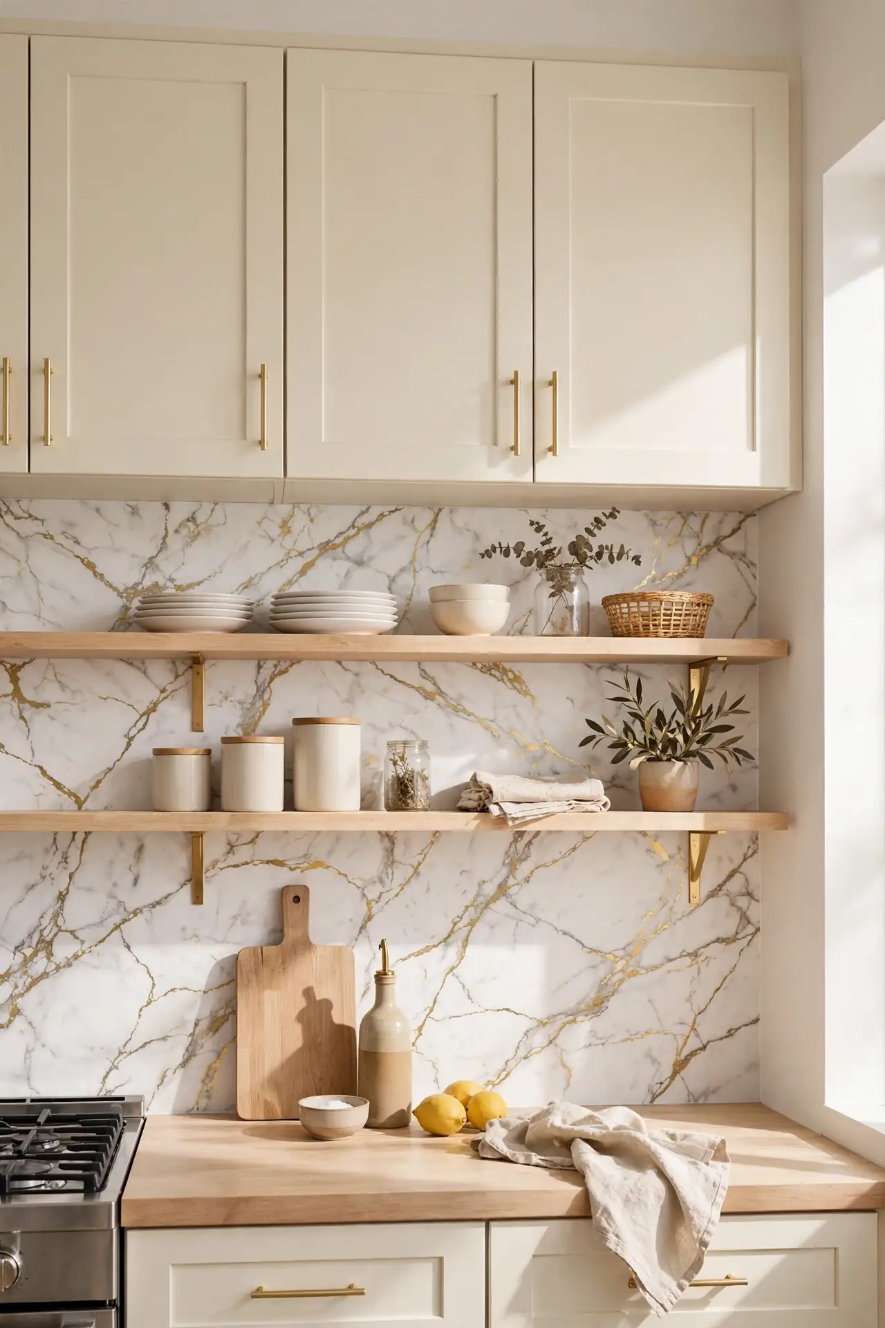 Contact Paper Marble for small kitchen backsplash ideas for renters