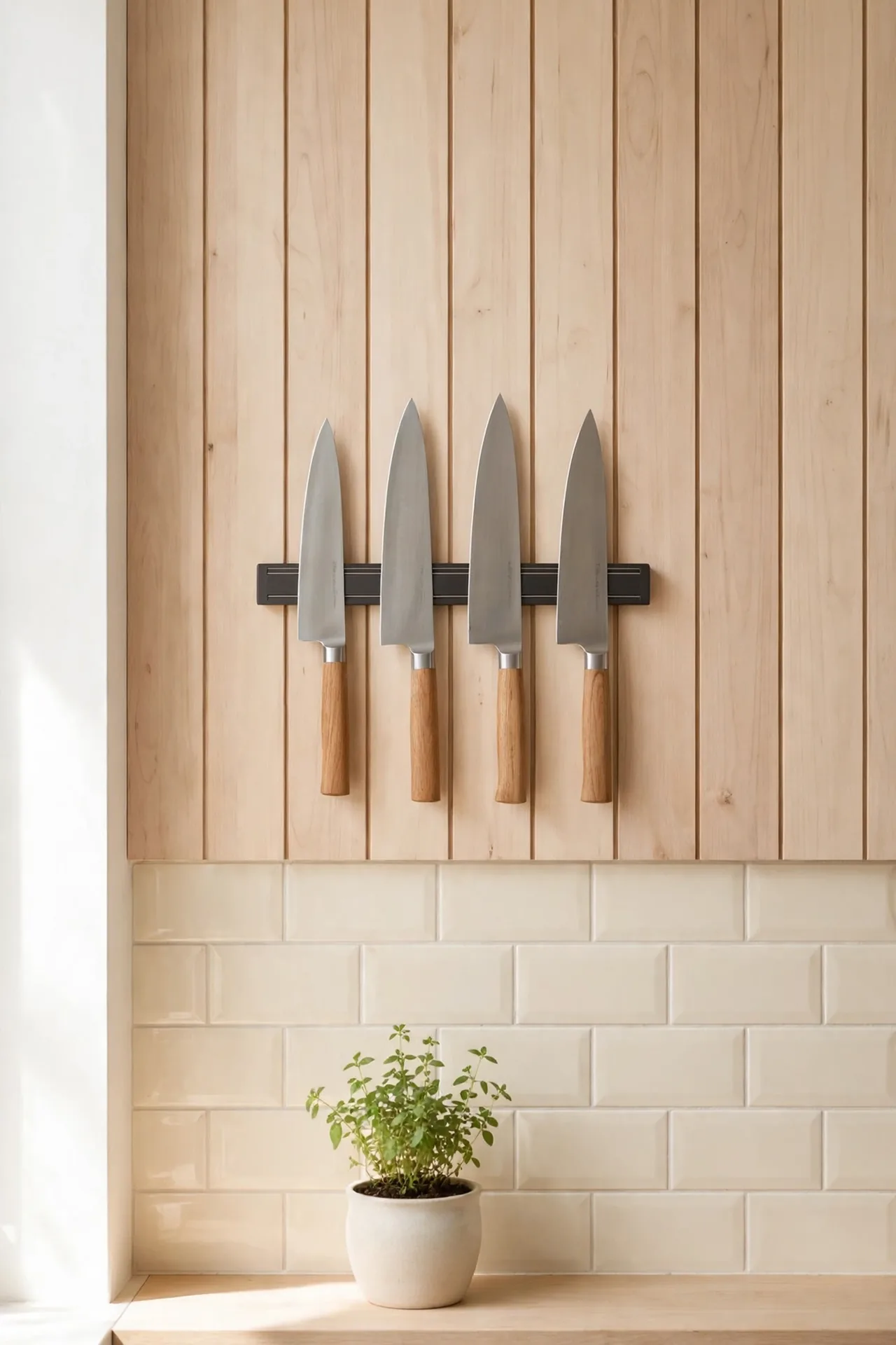 Magnetic Knife Strip for small kitchen storage ideas without remodeling