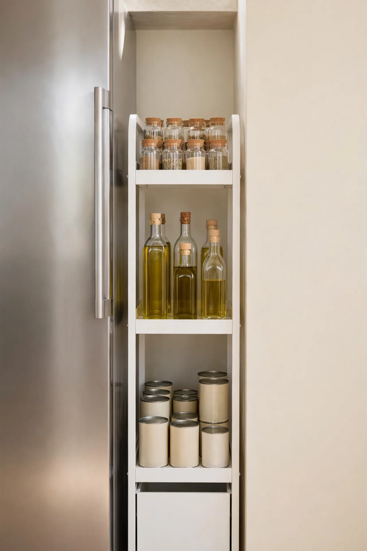 Slim Fridge Gap Cart for small kitchen storage ideas without remodeling