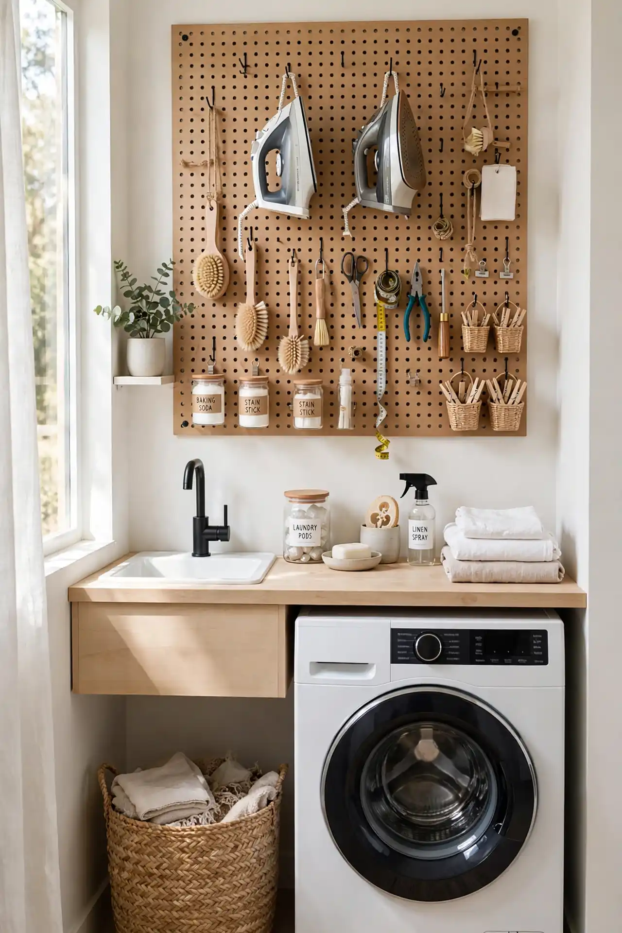 Pegboard Tool Wall - Small Laundry Room Organization Ideas