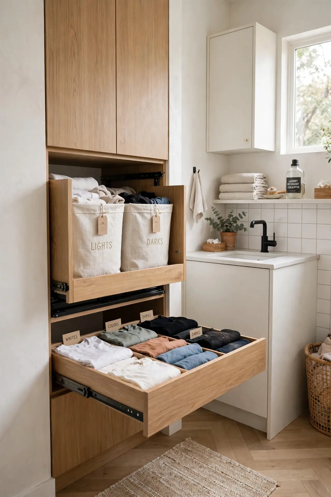 Pull-Out Hamper System - Small Laundry Room Organization Ideas
