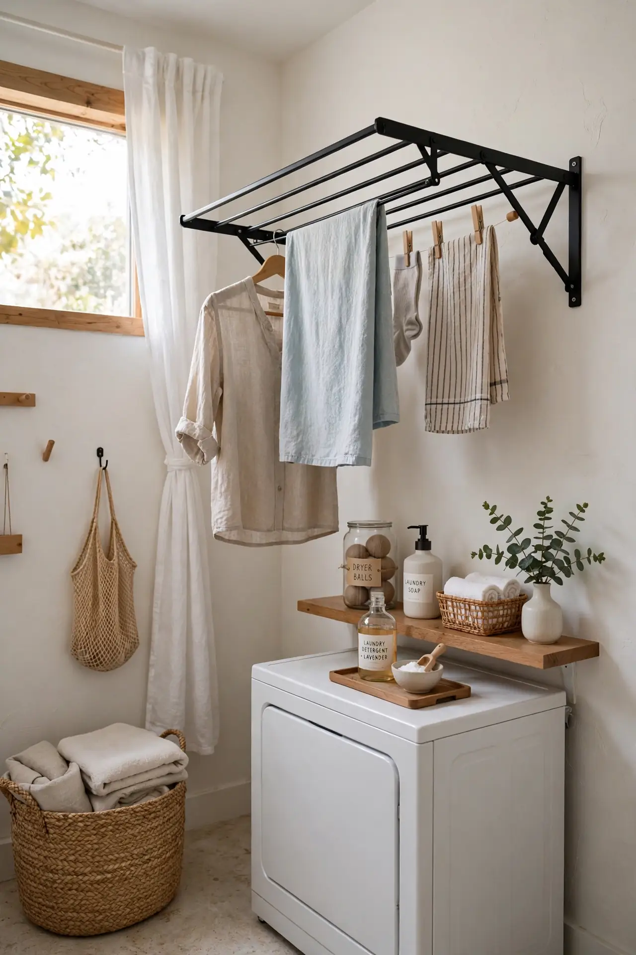 Wall-Mounted Drying Rack for small laundry room organization ideas