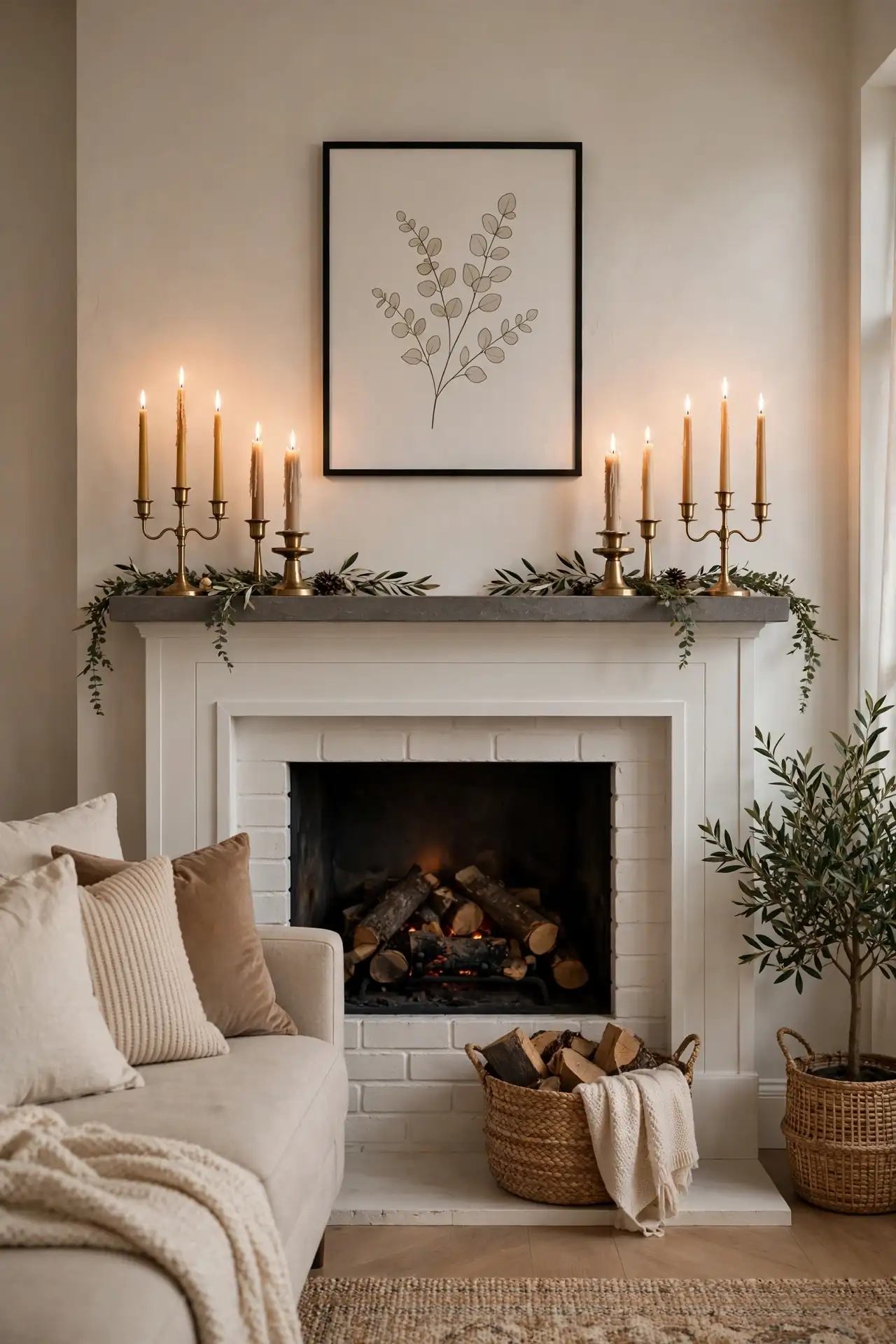 Symmetrical Candle Pairs for small living room decor ideas with fireplace