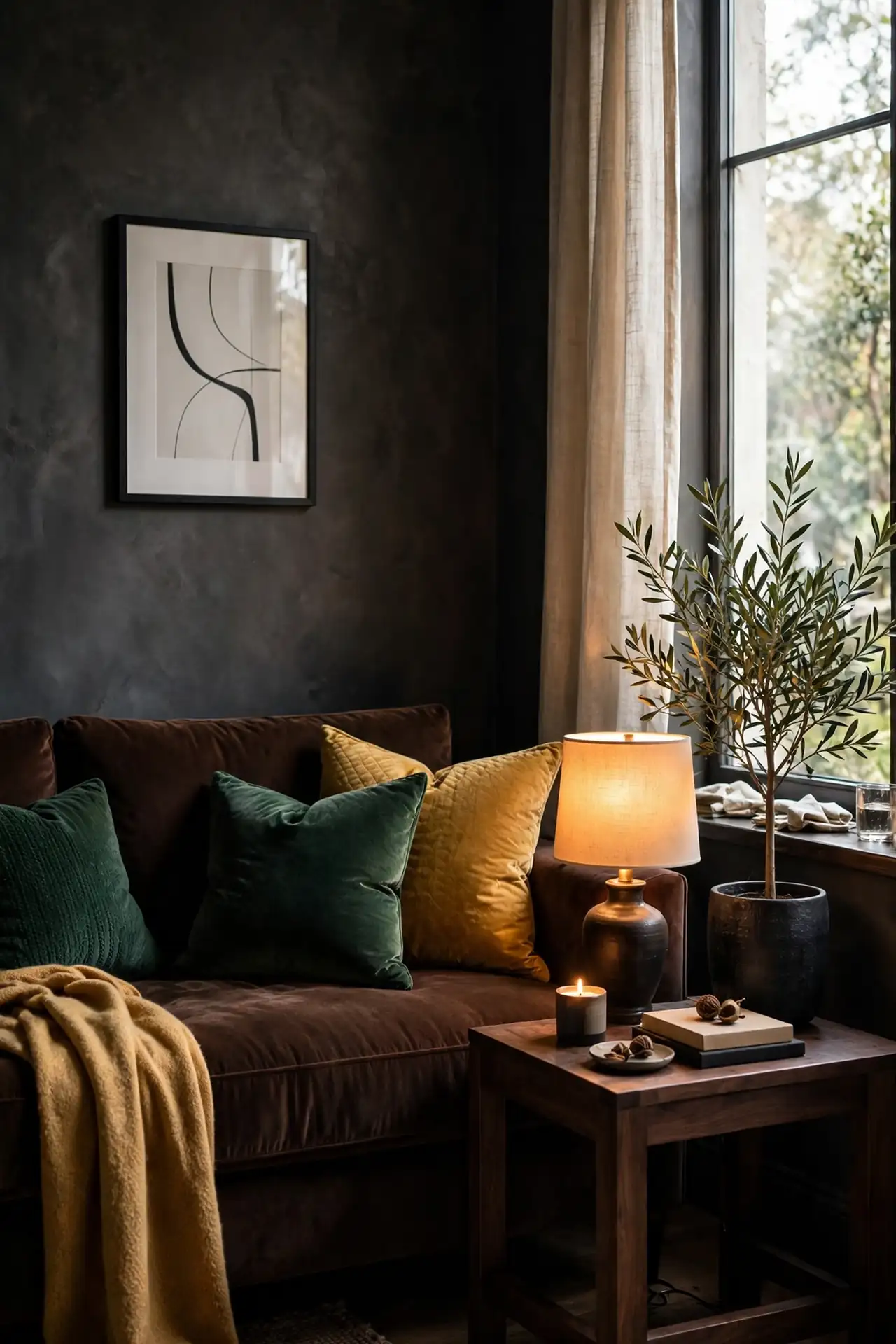 Chocolate Velvet Mood - Small Living Room Decor Ideas With a Brown Couch