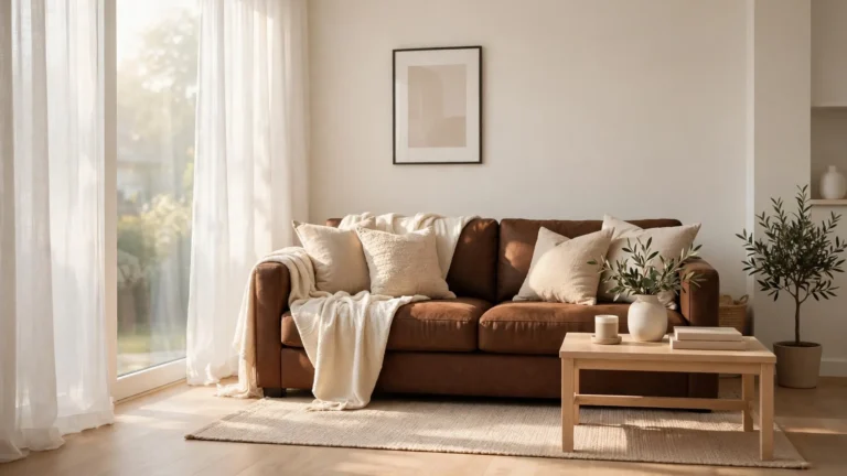 small living room decor with brown couch