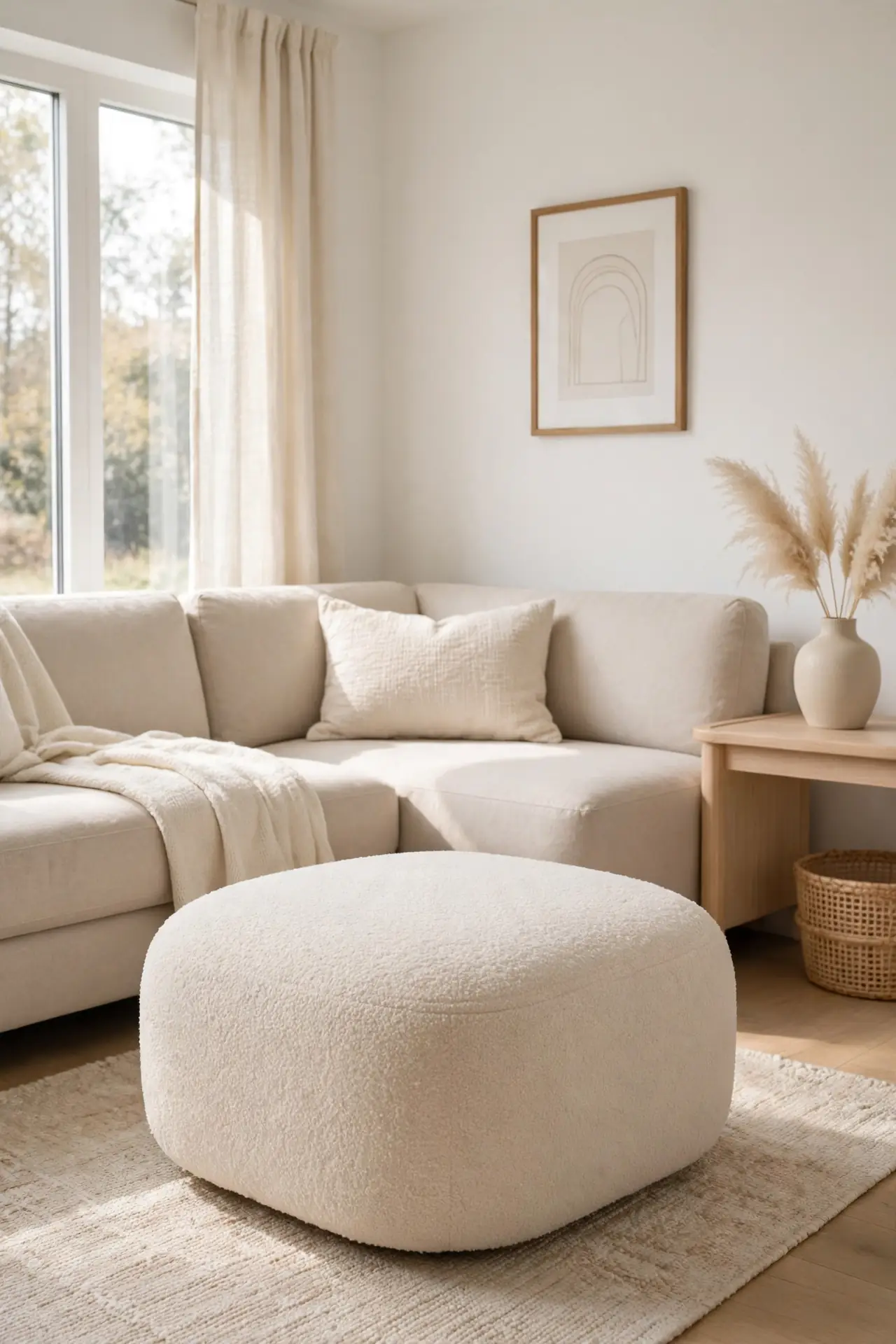 Rounded Edge Ottoman - small living room ideas with sectional sofa