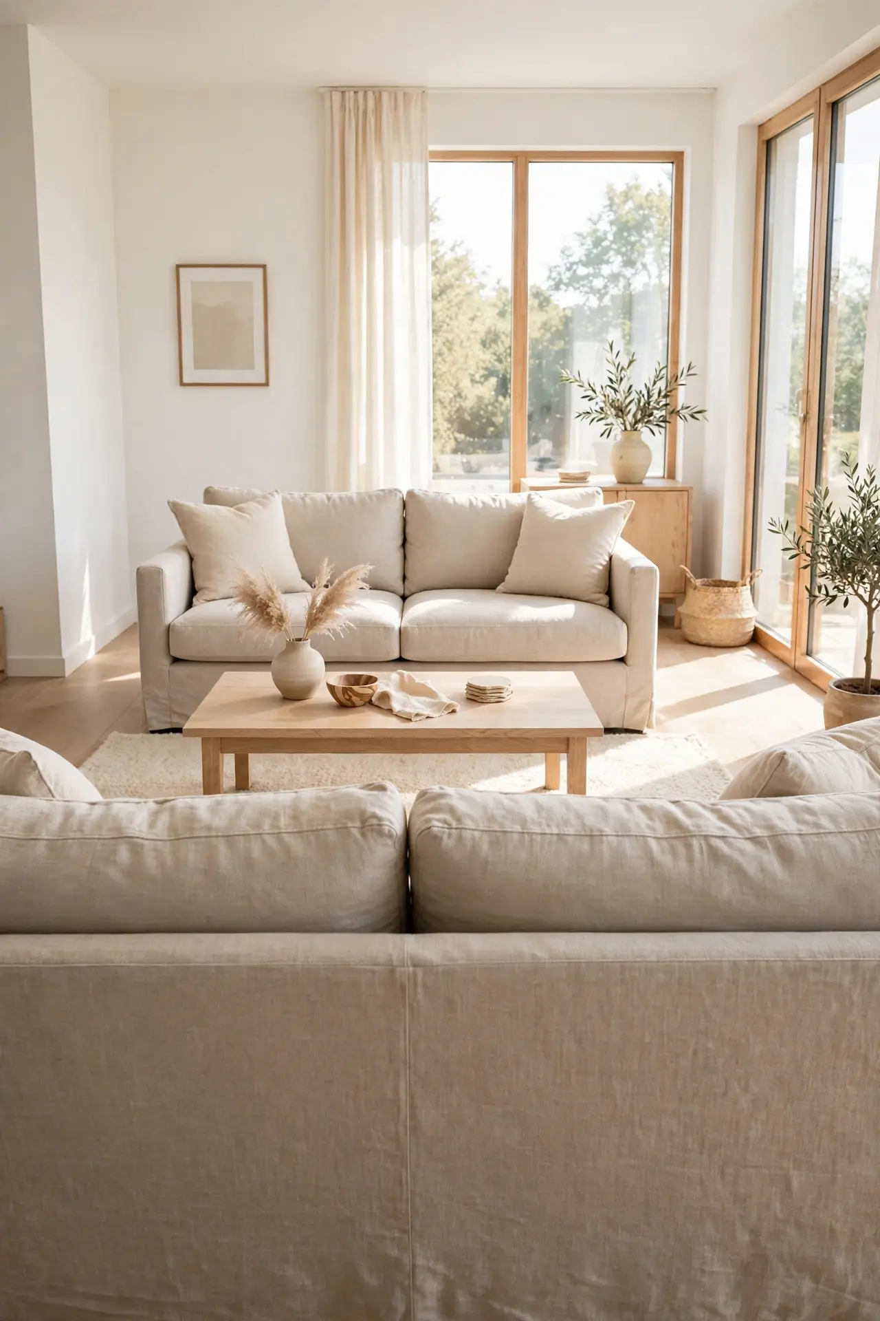 Floating Room Divider for small living room layout with two sofas