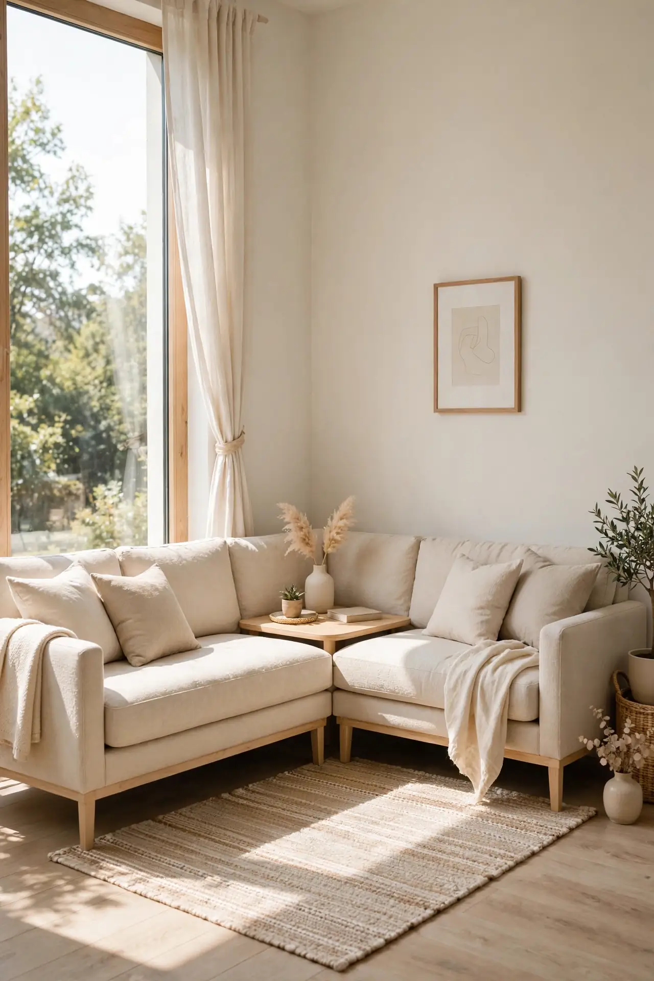 L-Shape Corner Fit - small living room layout with two sofas