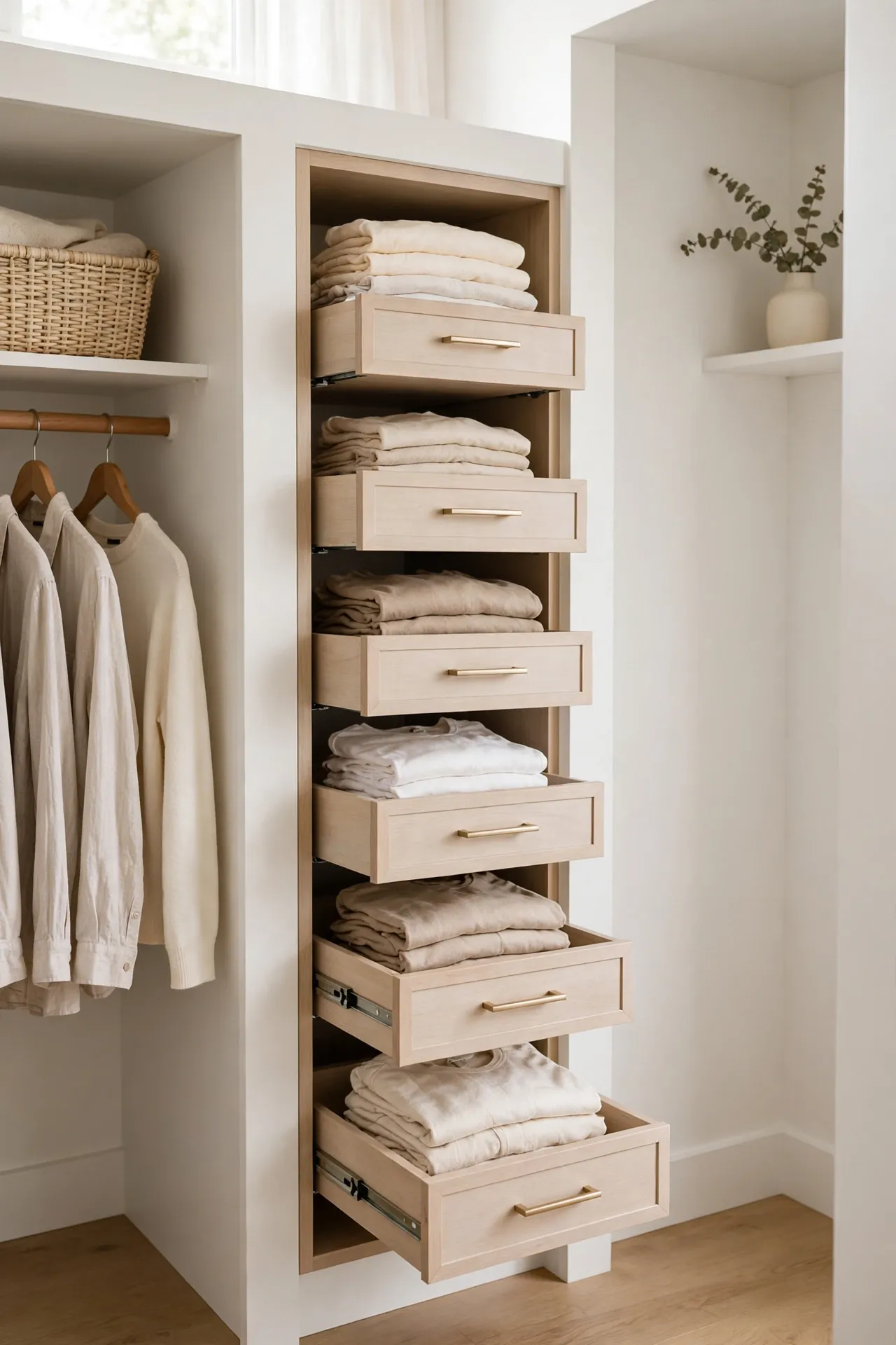 Pull-Out Drawer Tower for small walk in closet organization ideas
