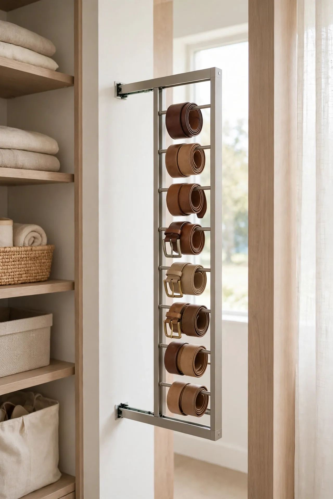 Slim Belt Rack for small walk in closet organization ideas