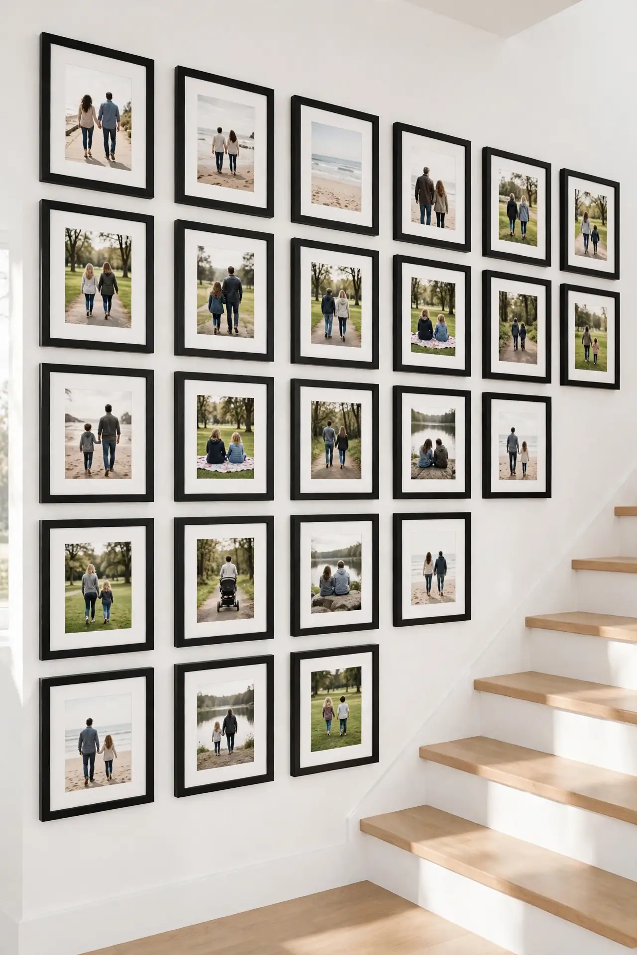 Bold Grids for staircase wall decorating ideas with family photos