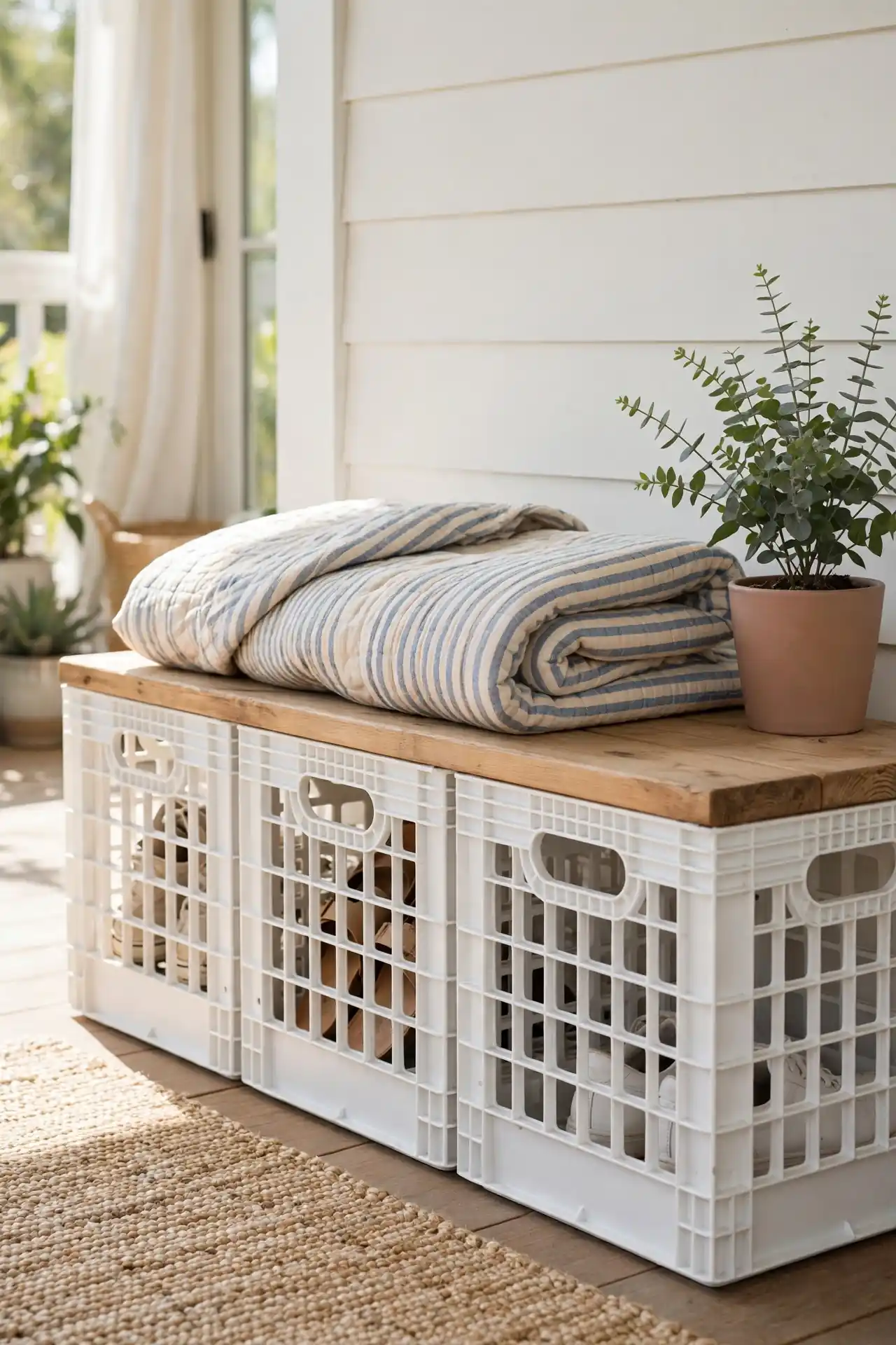 Milk Crate Storage Bench