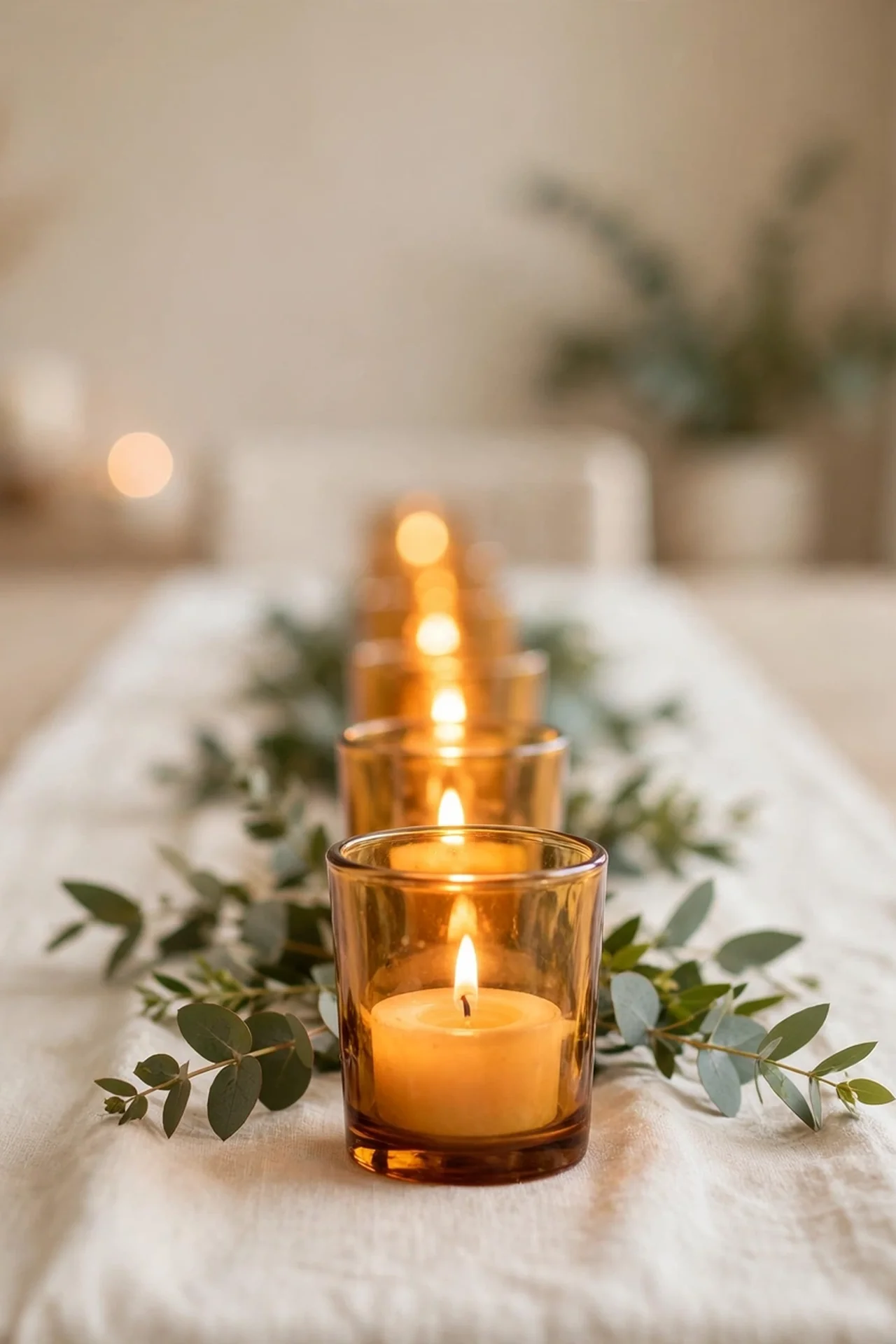 Amber Glass Votive Rows