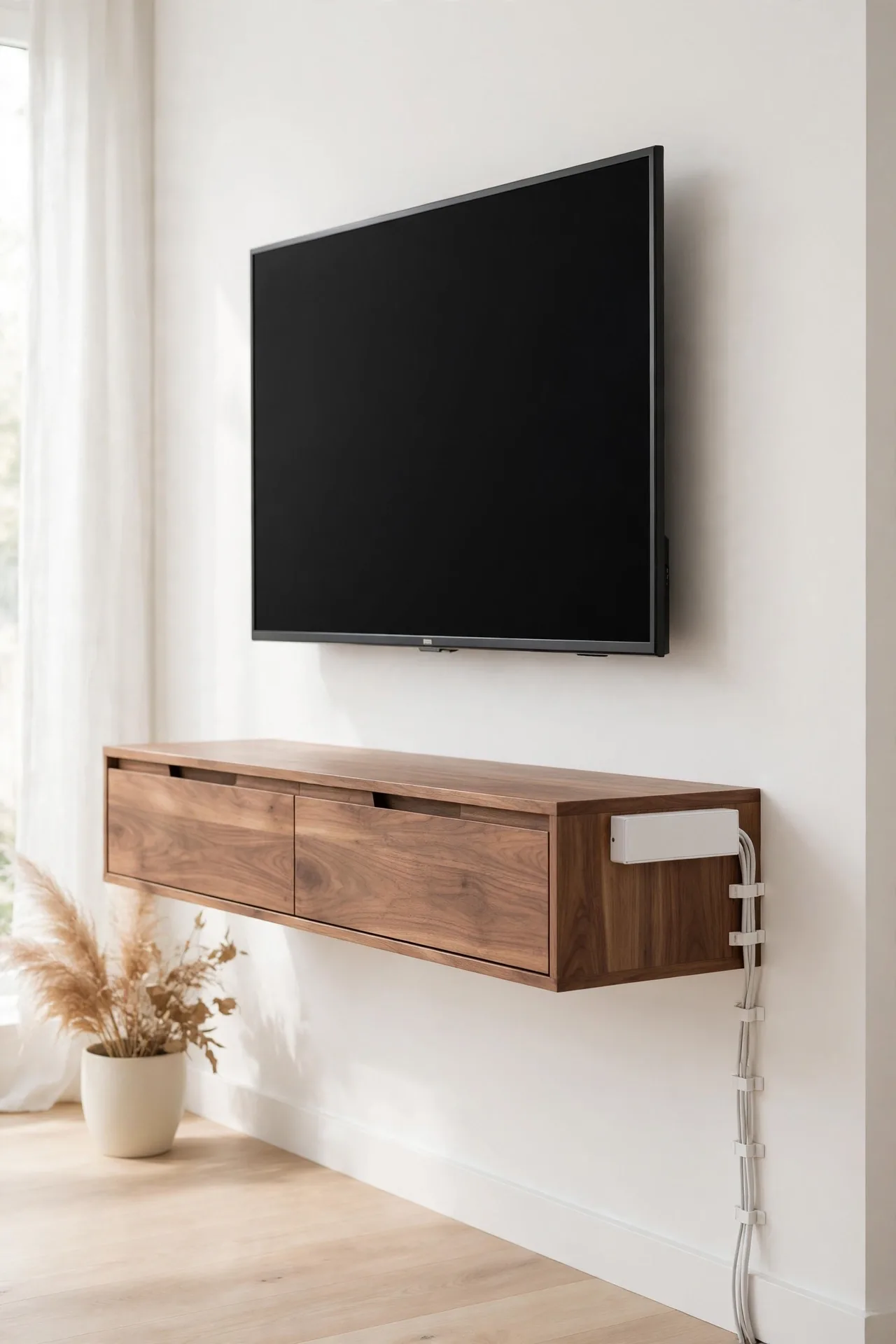Hidden Cord Corral - tv stand decor ideas for modern living rooms