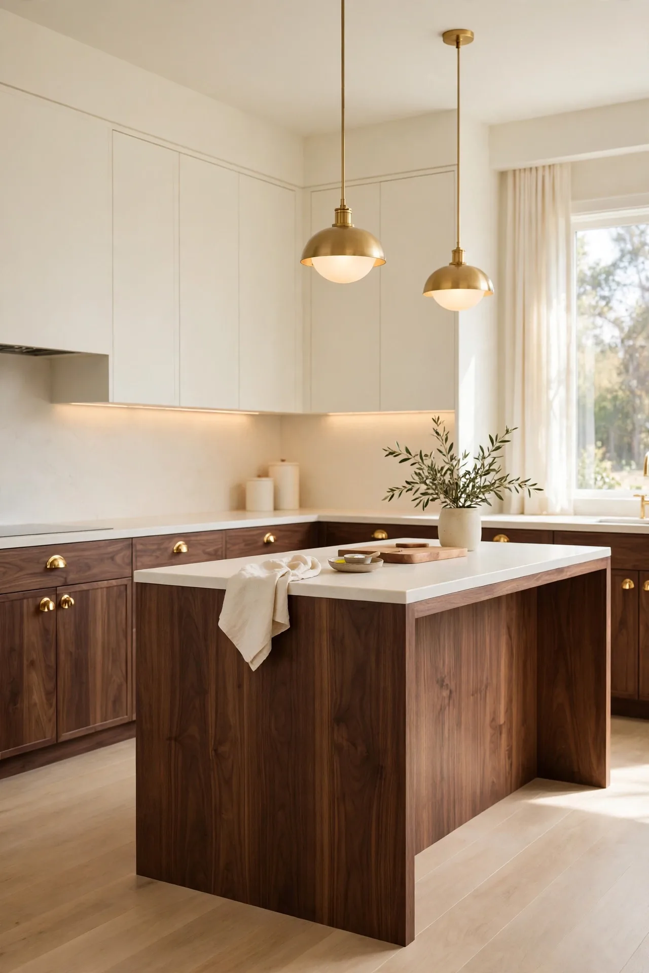 Cream and Rich Walnut two tone kitchen cabinet color combinations