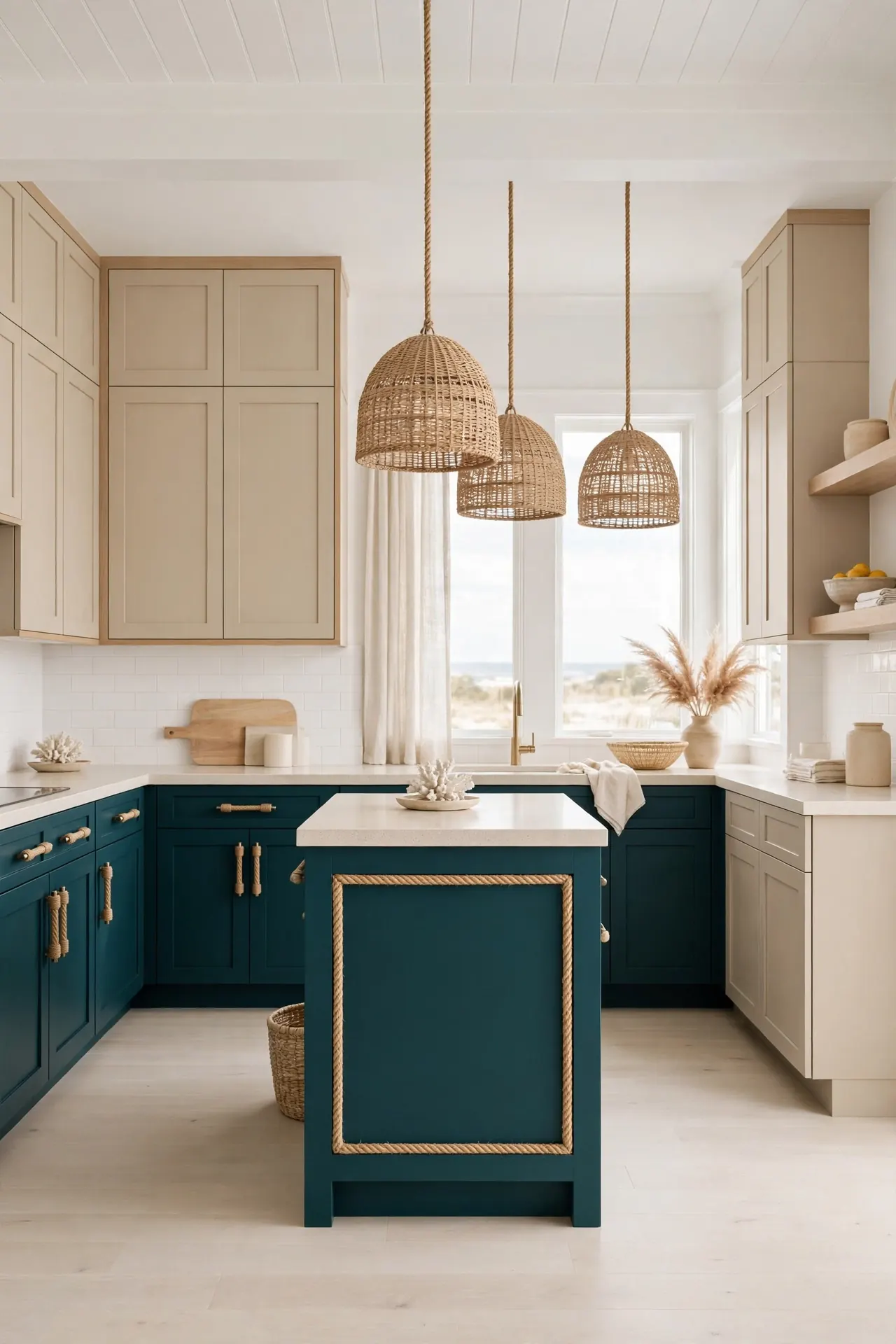 Deep Teal and Sandy Beige