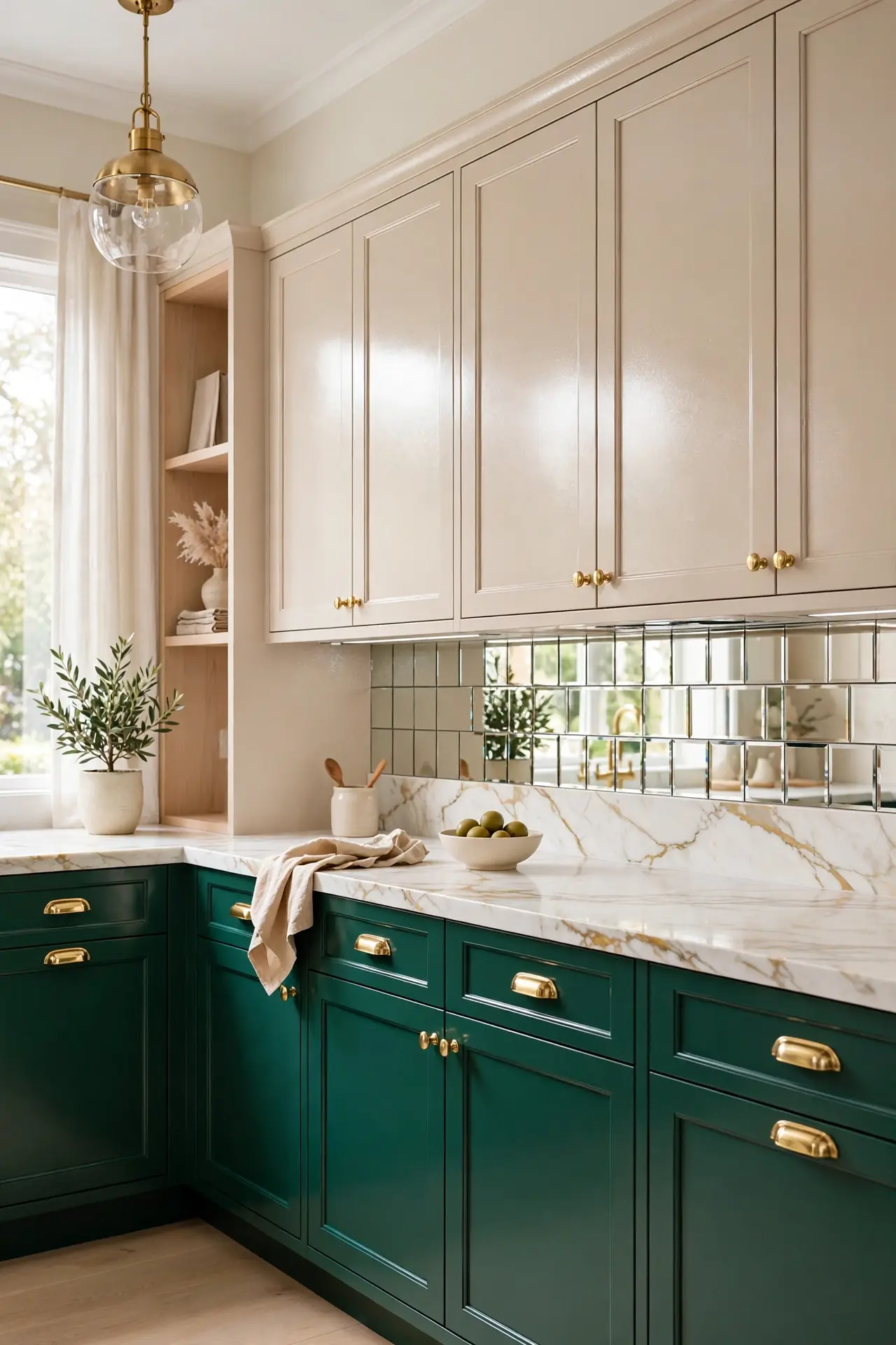 Emerald and Champagne Beige