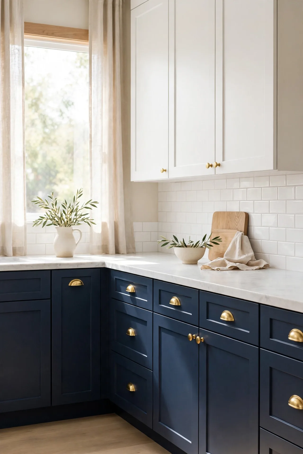 Navy and White two tone kitchen cabinet color combinations