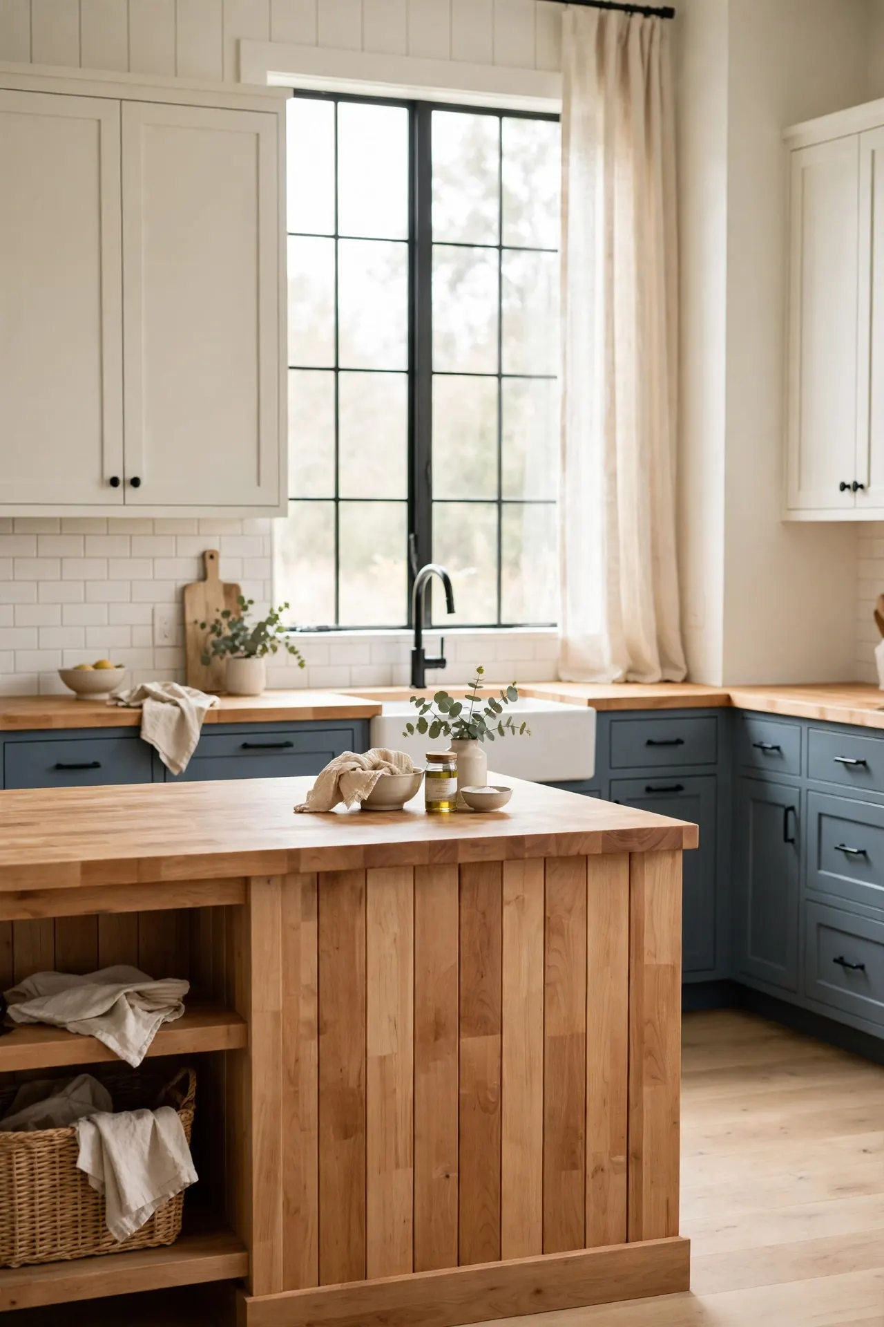 Slate Blue and Butcher Block