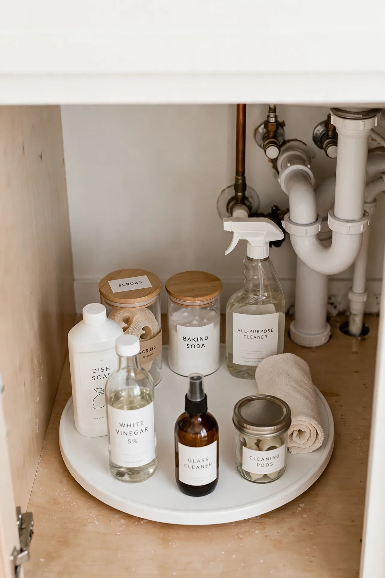 Lazy Susan Turntable for under sink kitchen organization ideas