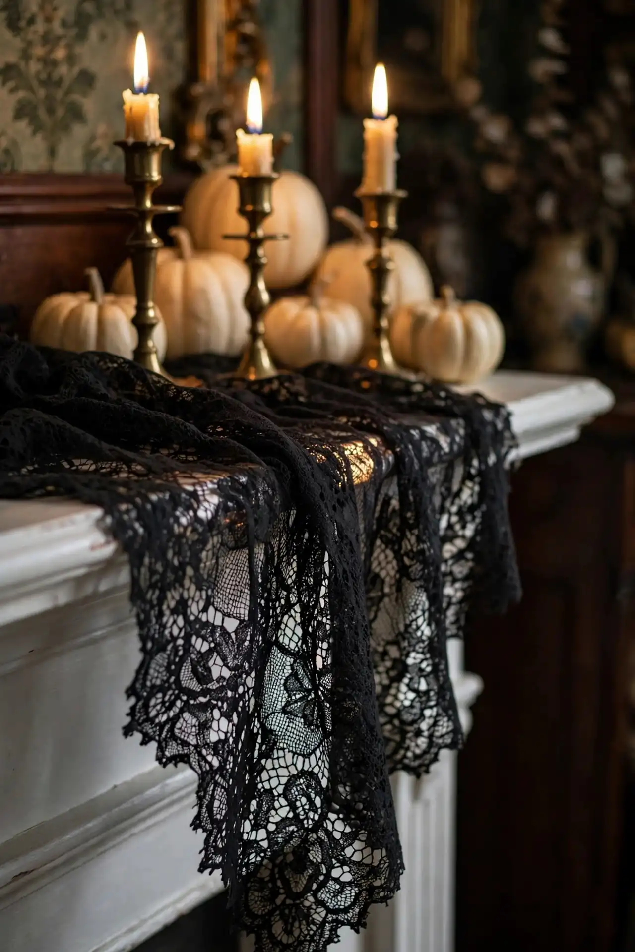 Black lace draping