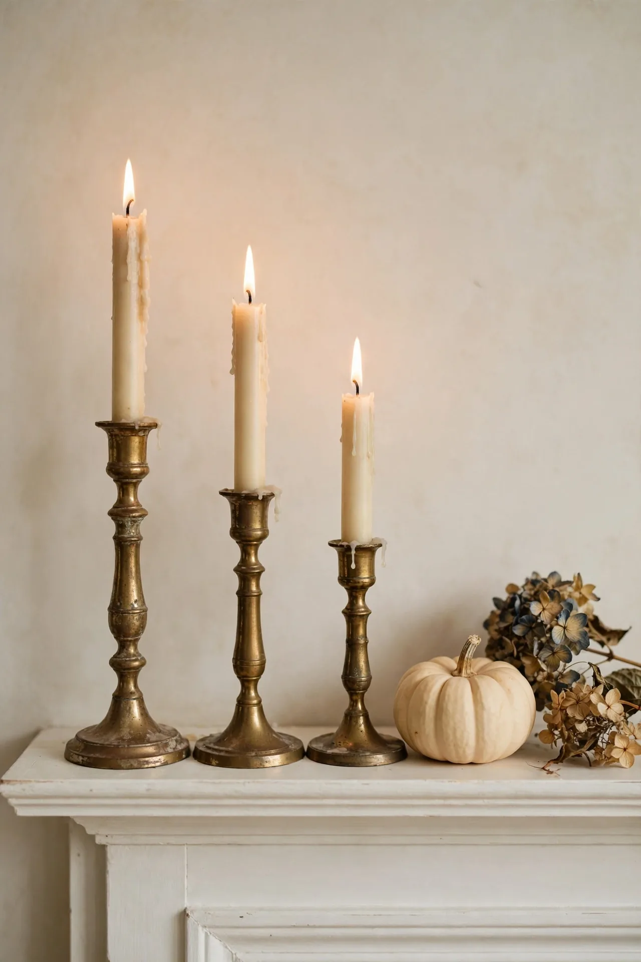 Brass candlestick trio