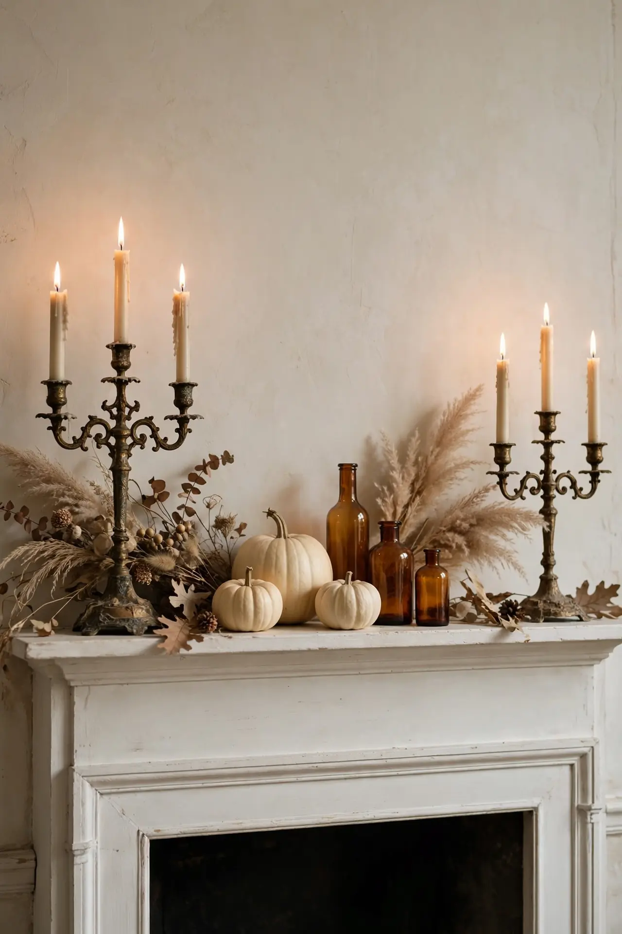 Candelabra glow for vintage halloween mantel decorating ideas