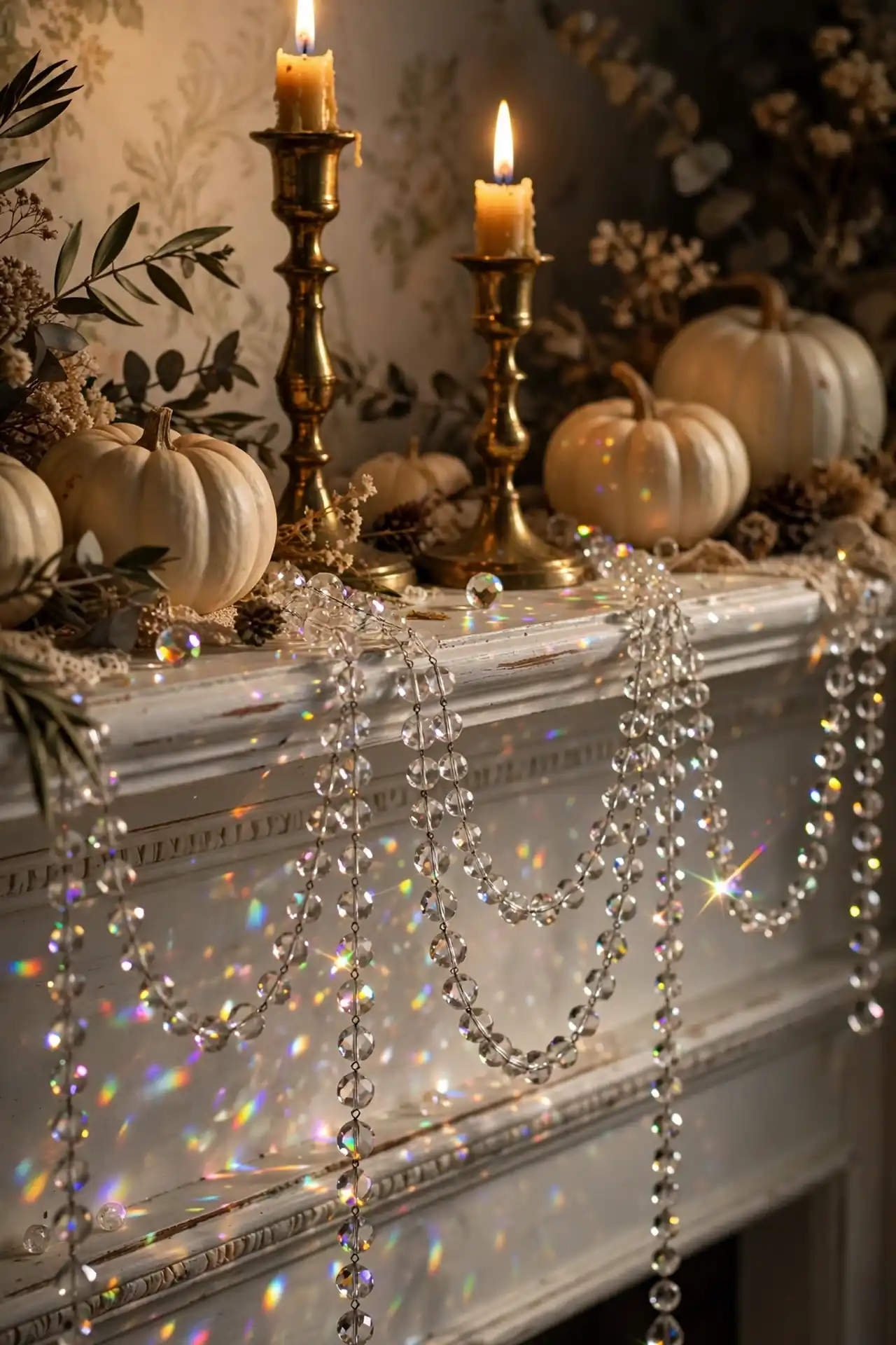 Crystal chandelier feel for vintage halloween mantel decorating ideas
