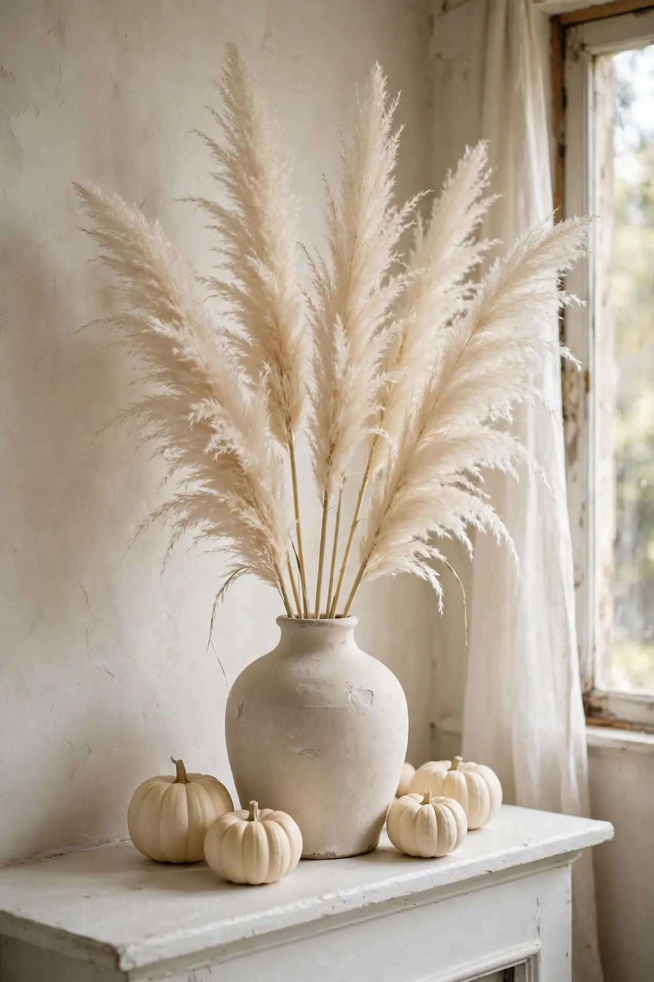 Dried pampas accents for vintage halloween mantel decorating ideas