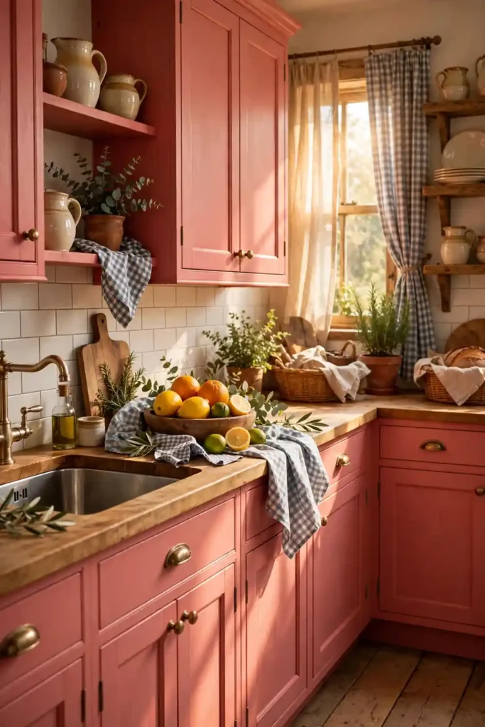 Coral Pink Country Cabinets