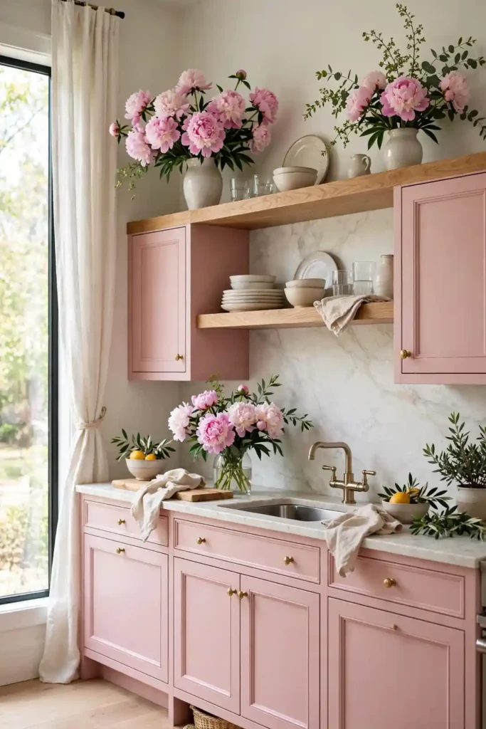 Peony vintage pink kitchen cabinet ideas