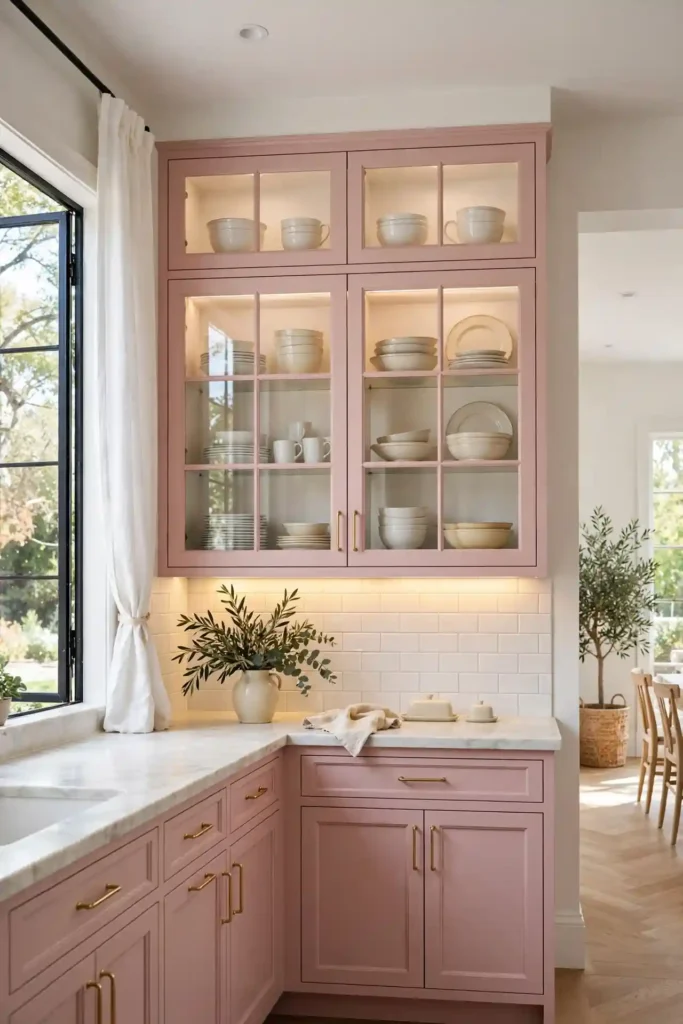 Pink Upper Glass Cabinets