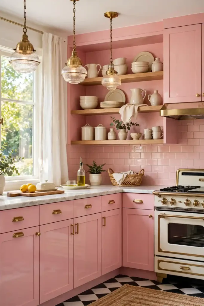 Retro vintage pink kitchen cabinet ideas