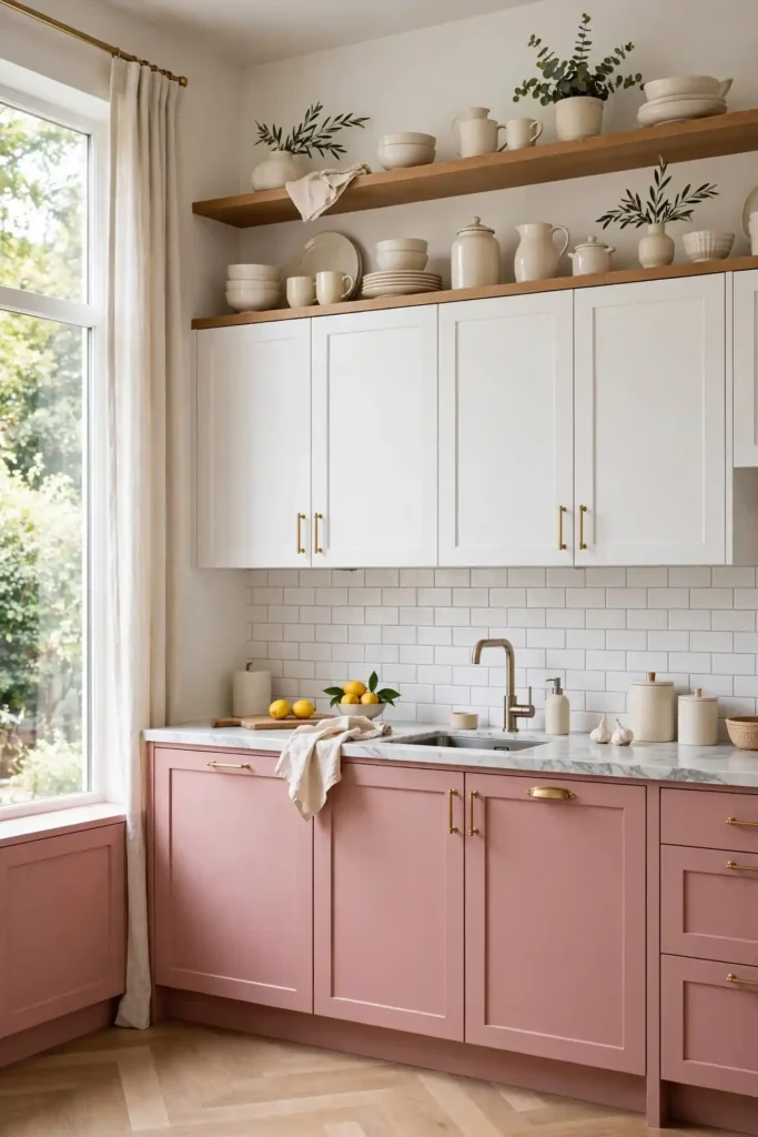 Sweet vintage pink kitchen cabinet ideas