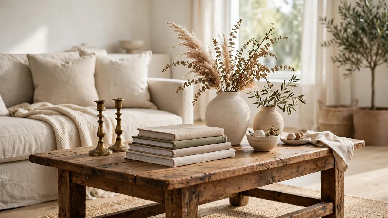 vintage wood coffee table styling