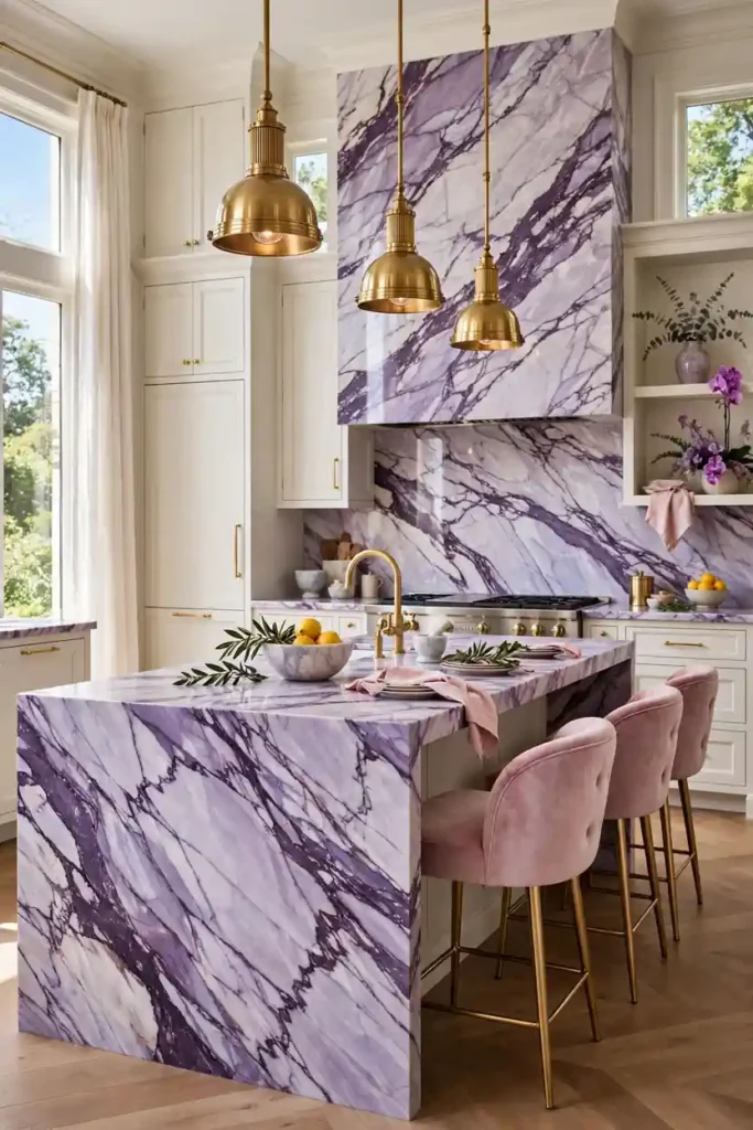 Bold viola marble kitchen design ideas