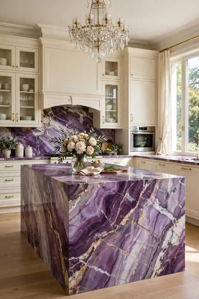 Elegant viola marble kitchen design ideas
