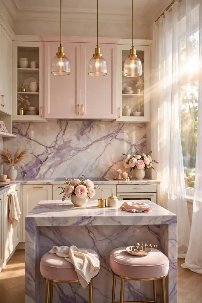 Pretty viola marble kitchen design ideas
