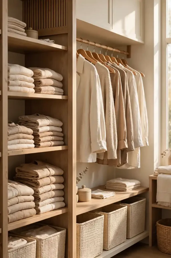 Charming walk in closet organization
