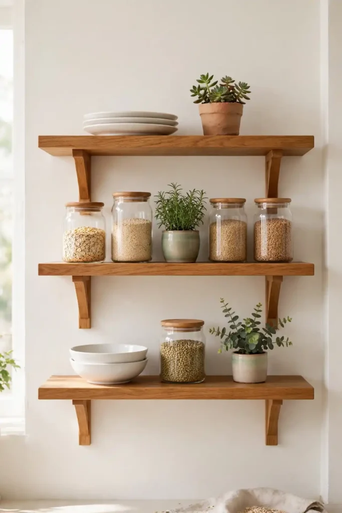 Warm Wood Open Shelving