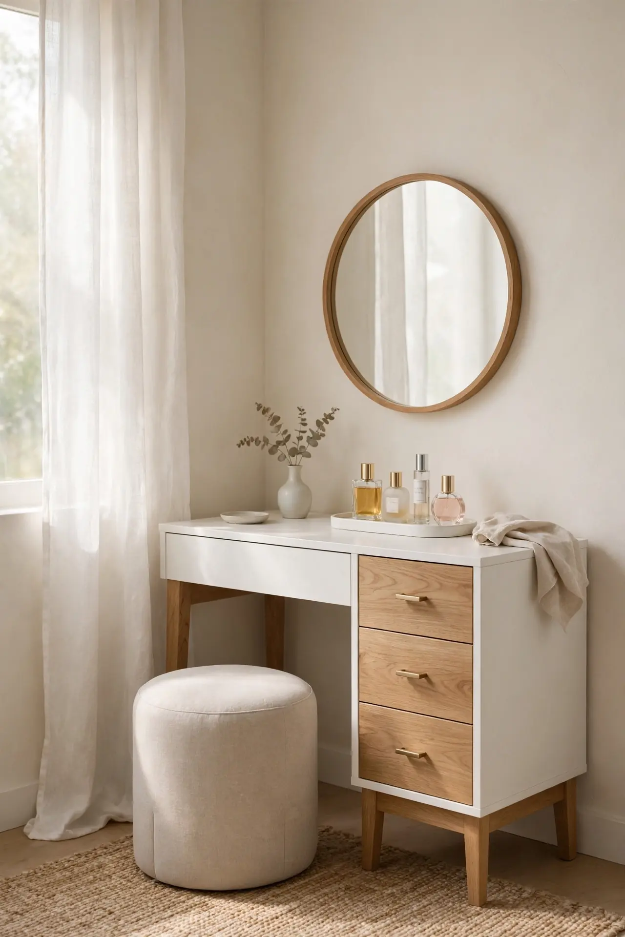 White and Oak Vanity Corner