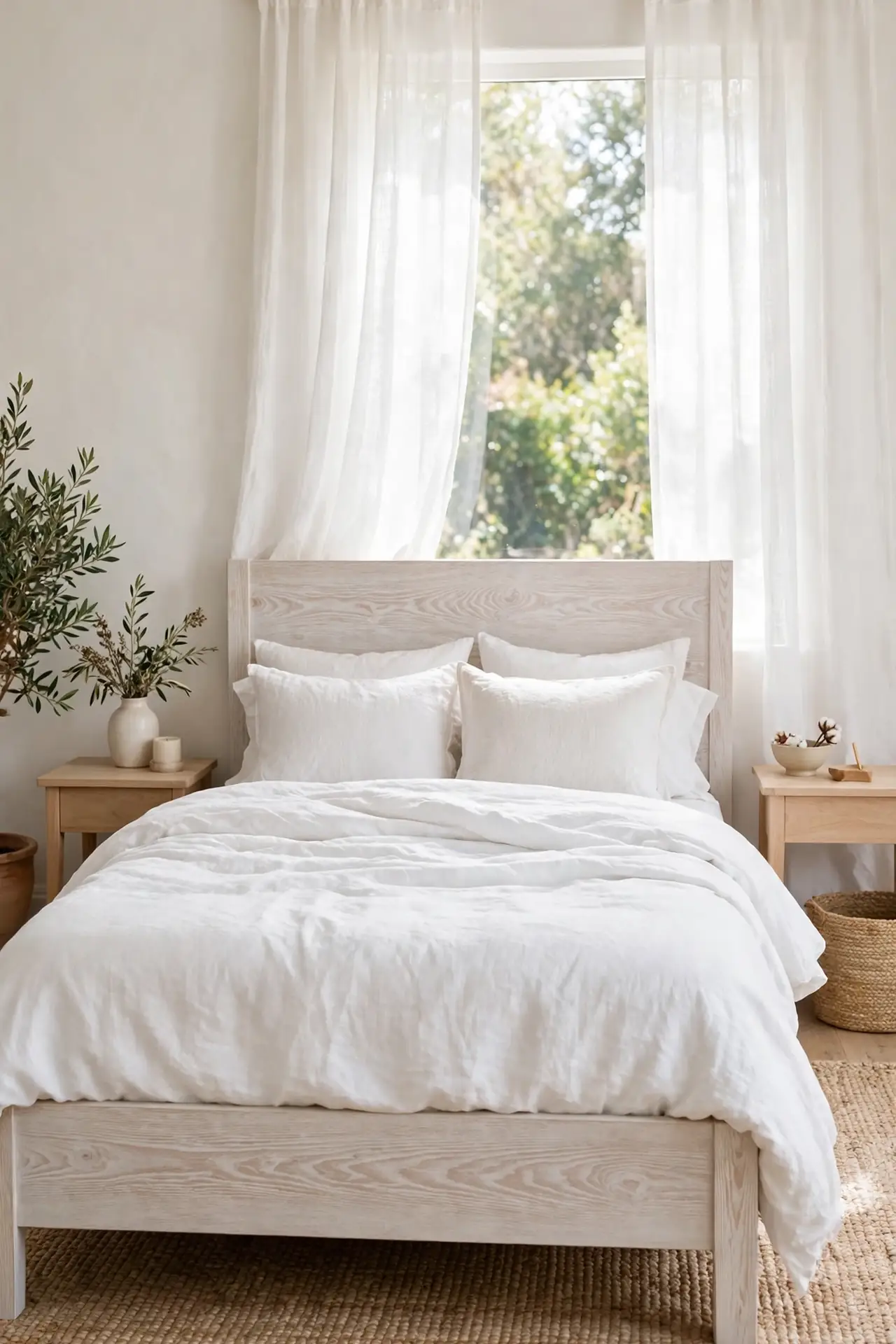 Whitewashed Oak Bed Frame for white and wood bedroom decor ideas