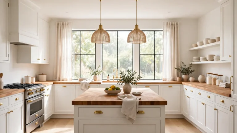 white kitchen cabinets with wood countertops