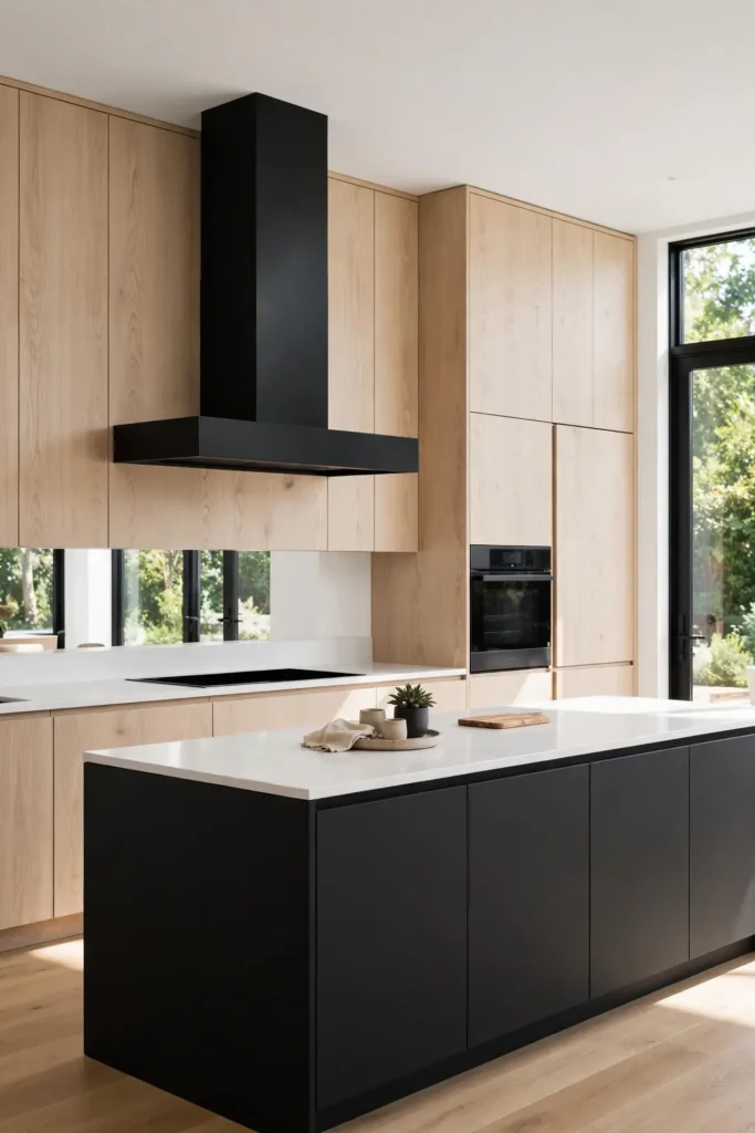 Modern white oak and black kitchen ideas